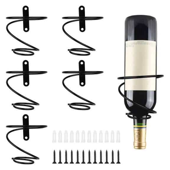 6 Pcs Spiral Wine Wall Holder, Wall Mounted Wine Rack, Metal Wine Bottle Display Holder , Black (Downward Style)