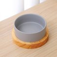 thumbnail image 4 of Cuenco de cerámica de madera maciza para gatos Laklulu, utensilios de comida universales antivuelco para gatos y perros con rejilla de madera, 4 of 5
