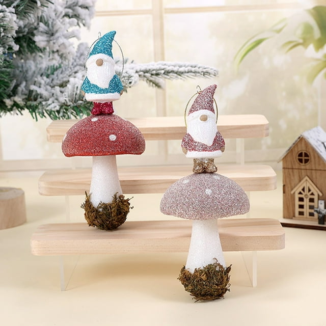 Adornos navideños, adornos de hongos de simulación, hongos en polvo dorado para Navidad, pequeños adornos, decoración de escritorio, arreglo colgante para árbol de Navidad, adornos de plástico