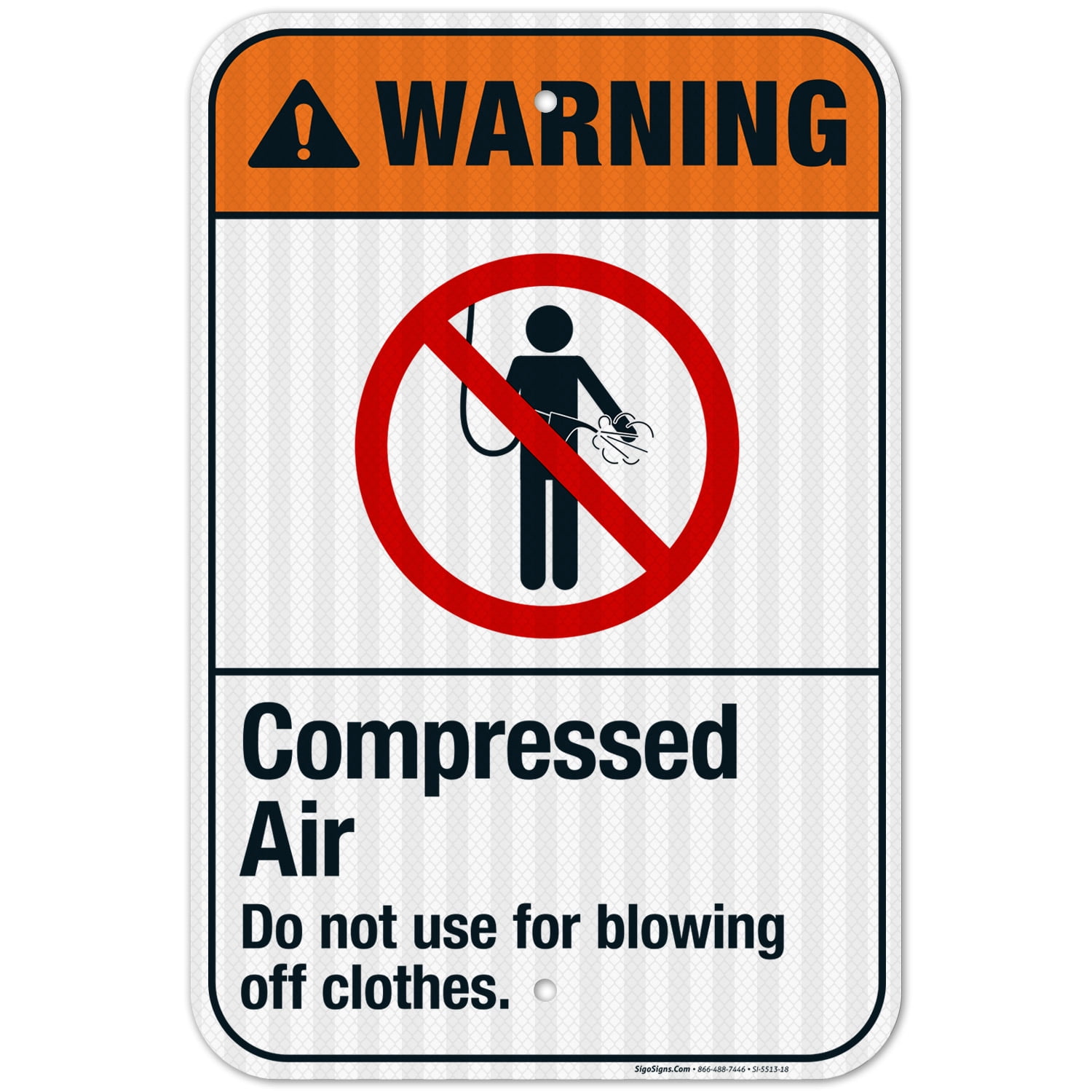 Compressed Air Do Not Use For Blowing Off Clothes Sign, ANSI Warning