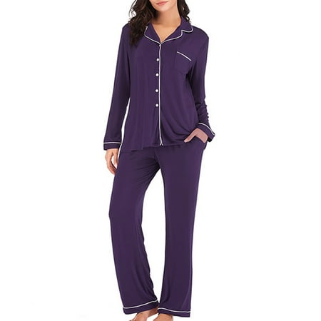 

Leesechin Womens Nightgown Single-breasted Nightwear Autumn Long Sleeve Long Sleeve Pajama Pants Homewear Set on Clearance
