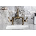 thumbnail image 2 of Kingston Brass KS2173TKL Two-Handle 4-Hole Deck Mount Bridge Bathroom Faucet with Push Pop-up Drain in Antique Brass, 2 of 7