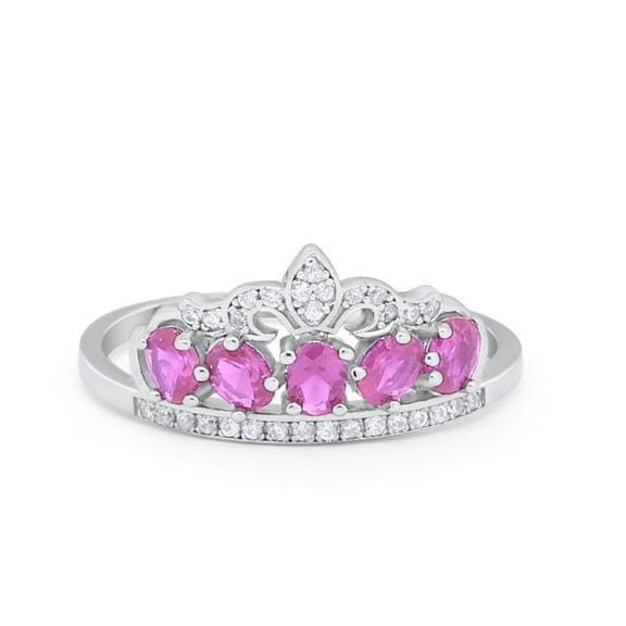 King Crown Ring Oval Light Pink CZ 925 Sterling Silver Size 5