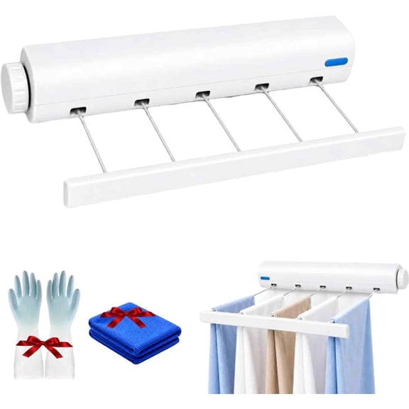 Retractable Clothesline Dryer, Wall-Mounted 5-Line Spring Rack for Bathroom & Balcony