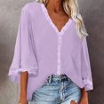 thumbnail image 2 of Tops Para Mujer Blusa Informal Elegante Moda Primavera Encaje Cuello en V Manga de Trompeta Pluma en La Cabeza Color Sólido Camiseta Suelta Odeerbi ODB161568, 2 of 8
