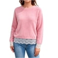 thumbnail image 2 of Sheghy Summer Tops for Women 2026 Cold Weather Everyday Crewneck Baggy Fit Solid Color Knitted Long Sleeve Sweater Top Pink L, 2 of 9
