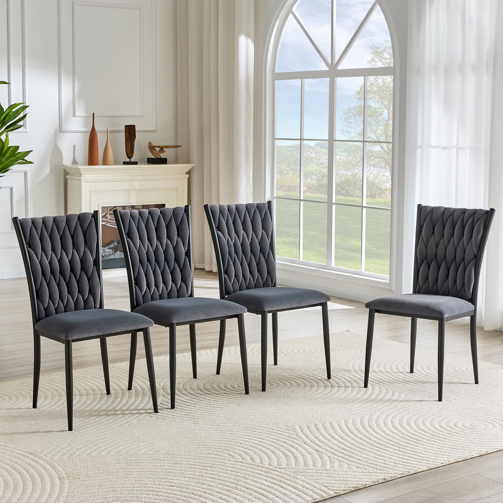 Alvantor Dining Chairs Set of 4, Modern Velvet Chairs with Tufted High Back, Upholstered Accent Chairs for Dining Room & Kitchen Gray