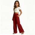 thumbnail image 5 of Tween Girls' Pants Set Casual Foldover Elastic Waist Kids Wide Leg Sweatpants Loose Linen Pants Girls' Sweatpants with Pockets, 5 of 7