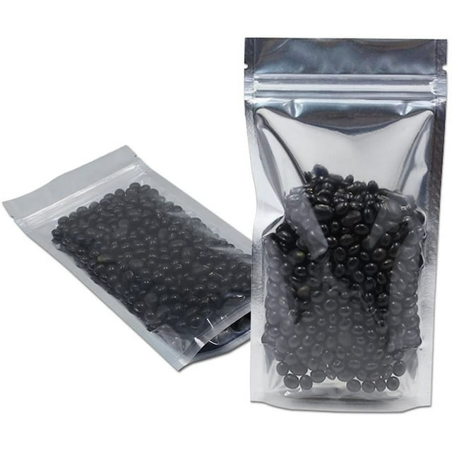 Zipper Lock Mylar Bags Reusable Clear Plastic Silver Aluminum Foil Stand up Pouch for Zip Bags Reusable Lock Seal Heat Sealable Smell Proof Food Storage Packaging Bag (100, 5.9x8.7 inch)