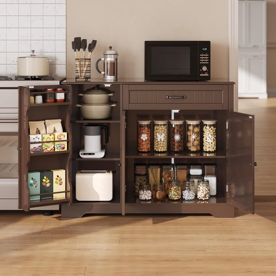 Aiho 42” Coffee Bar Cabinet with Storage, Kitchen Storage Cabinet, Sideboard Buffet Cabinet with 8 Shelves, 1 Drawer - Dark Brown