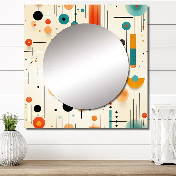 Designart "Melodic Retro Spheres In Blue" 0 Square Mirror For Wall Decor - Large Blue Square Printed Wall Mirror Art - Square Vintage Mirror - Wall Mounted Square Large Mirror