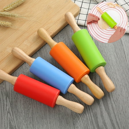 

Ludlz 2 Pcs Small Rolling Pins Children DIY Baking Tool Food Grade Silicone Non-sticky Wooden Handle Smooth Edge Dumpling Dough Kis Rolling Pins Toy