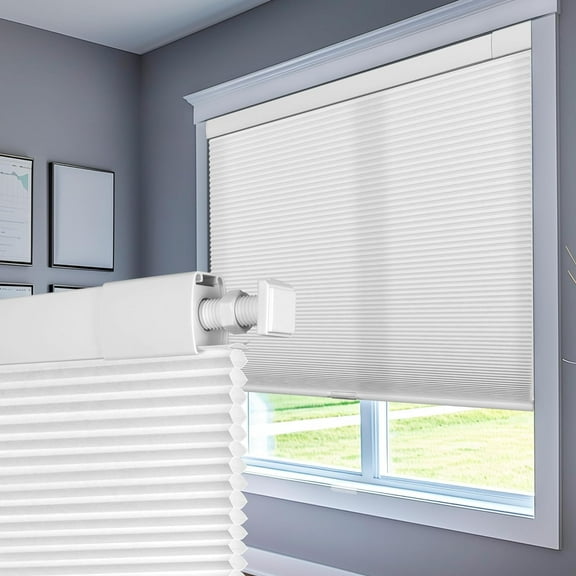 Boolegon No Drill Blinds for Windows Half Blackout Cellular Shades Cordless No Tools Honeycomb Pull Down Blinds Easy Install No Screws Cellular Blinds for Door, Home, White, 37.5" W x 48" H