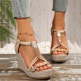 thumbnail image 6 of IUJSOY Wedge Sandals for Women Platform Vintage T-Strap Braided Beaded Elastic Ankle Strap Sandals, 6 of 8