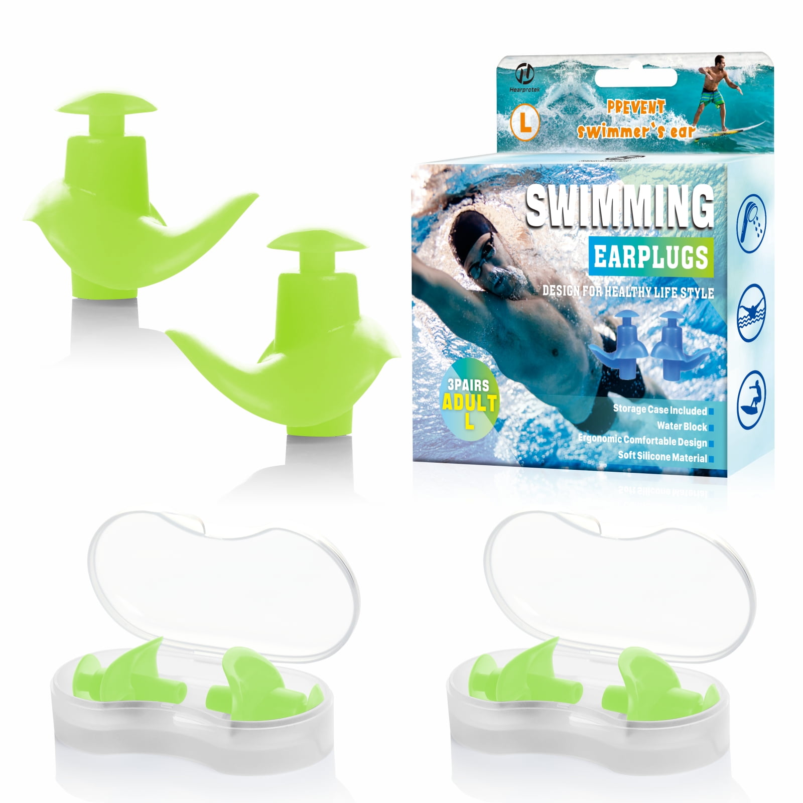 Hearprotek Swimming Earplugs , 3 Pairs, Silicone Comfortable Earbuds