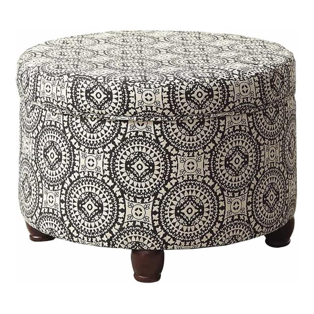 HomePop Suzani Ottomane de Rangement Transitionnelle en Tissu avec Médaillon Mode, Noir
