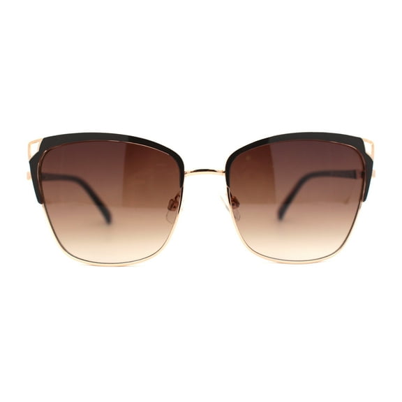 Womens Oversize Half Rim Look Metal Rim Cat Eye Designer Sunglasses Gold Brown