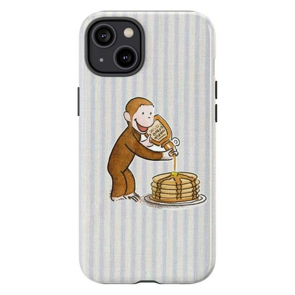 Cute Breakfast Curious Monkey Phone Case, Retro Pancake Syrup Aesthetic Protective Cover for iPhone 16 15 14 13 12 11 Pro Max Plus Mini