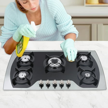 5 Burners Gas Stove 35.4" Built-In Gas Cooktop Natural Gas Propane Stainless