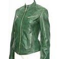 thumbnail image 2 of Womens Genuine Green Lambskin Leather Jacket Motorcycle Biker Leather Jacket W481, 2 of 4