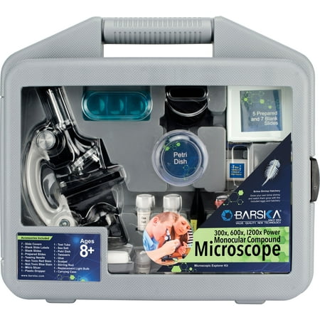 BARSKA Microscope Kit Student Beginner Biological Complete Set 300x 600x 1200x Total Magnifications with Carrying