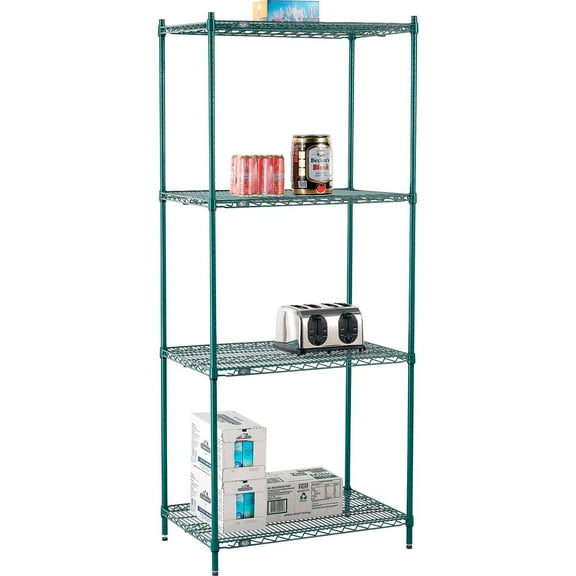 Nexel Poly-Green, 4 Tier, Wire Shelving Starter Unit, 36"W x 21"D x 86"H