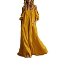 thumbnail image 2 of Blmnix Off The Shoulder Womens Dresses Slip Dress Flowy Dresses Long Summer Dresses Petticoat Maxi 3/4 Sleeve Crew Neck Yellow Casual Summer Dresses for Women M, 2 of 5