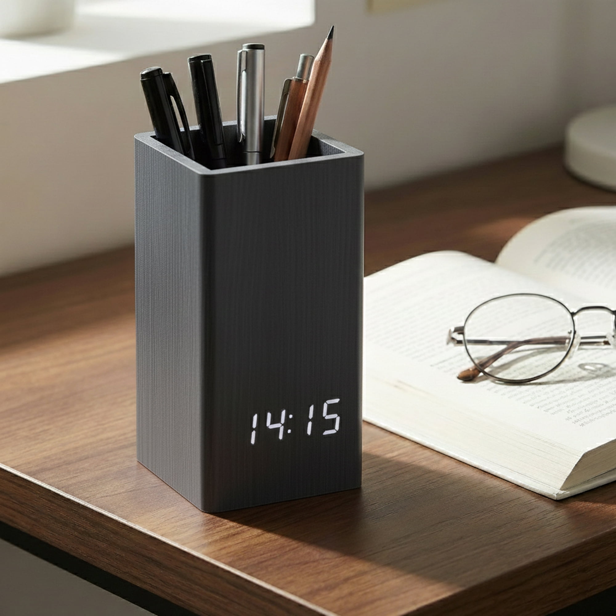 Unique Bargains Voice Wake-Up LED Alarm Clock Black 5.5"L x 2.6"W x 2.8"H