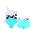 thumbnail image 3 of Alvivi Girl's Bikini Set Two Piece One Shoulder Swimsuits with Shorts Bathing Suit Cut Out One Piece Monokini Lake Green 16, 3 of 7