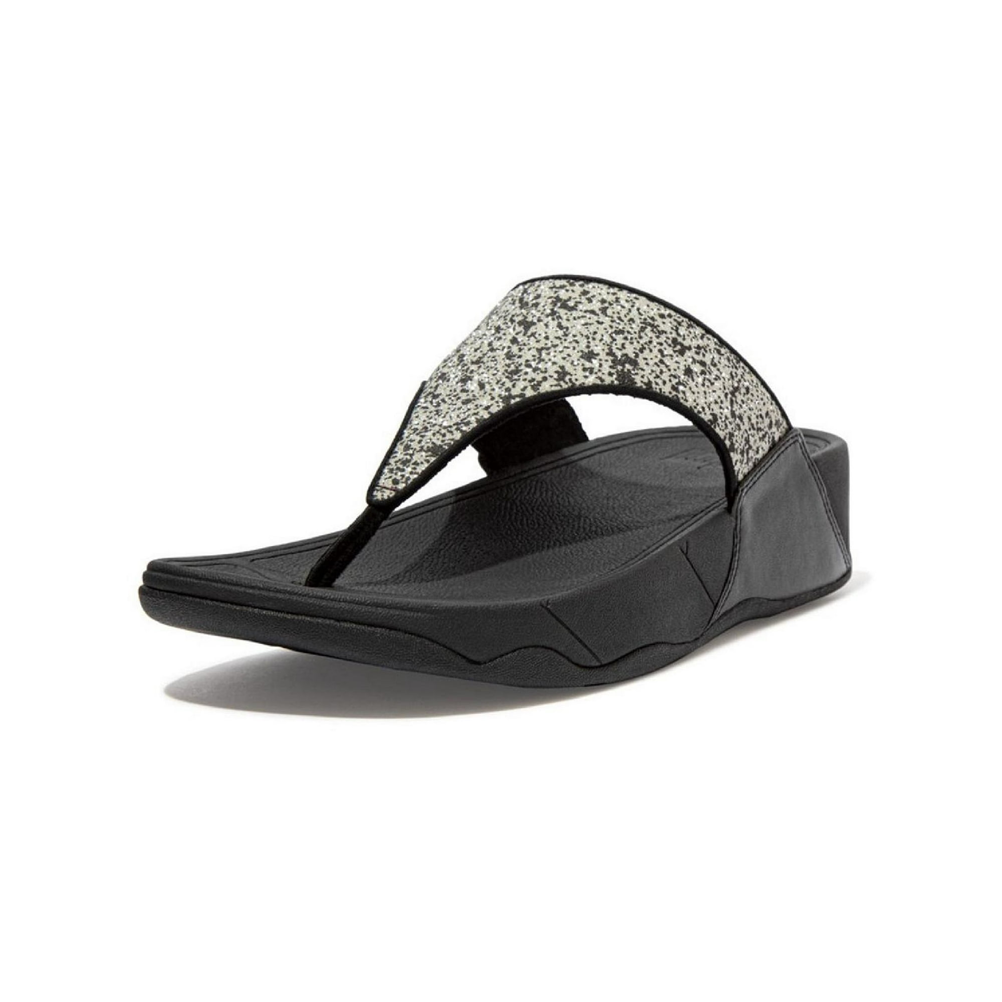 Fitflop Womens Lulu Glitter Splash Glitter Wedge Flip-Flops Black