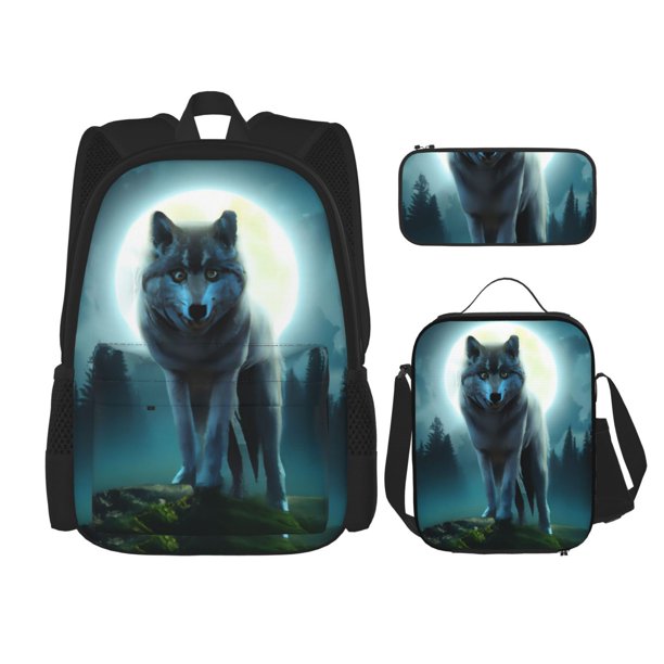 Balery Wolf Mochila Escolar 3 en 1 para Niños - Mochila Resistente con Lonchera Térmica y Estuche - Mochila Escolar para Niños y Niñas