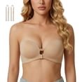 thumbnail image 2 of Low Back Bra Top with Built in Bra Strapless Bra Low Back Thin Strap Bra Spaghetti Strap Bra Push Up Bralette No Show Bra for Backless Dress Beige S, 2 of 8