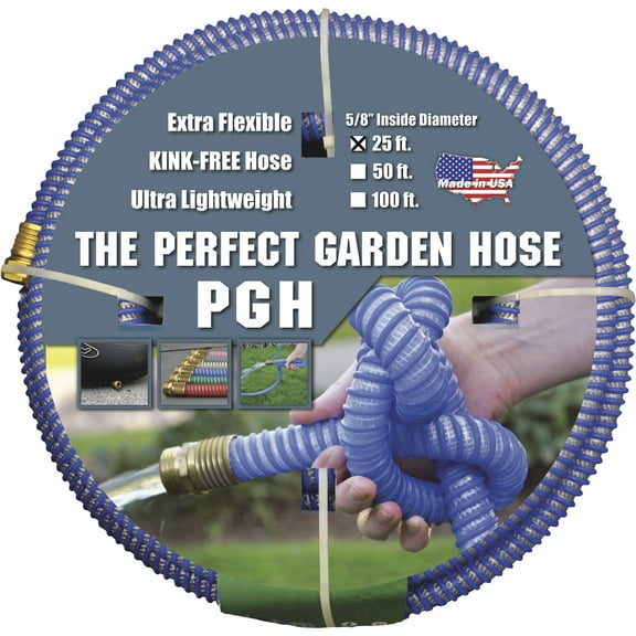 5/8 in ID x 25 ft L Water Hose, Rubber Tube, Blue, Brass x Brass Fitting