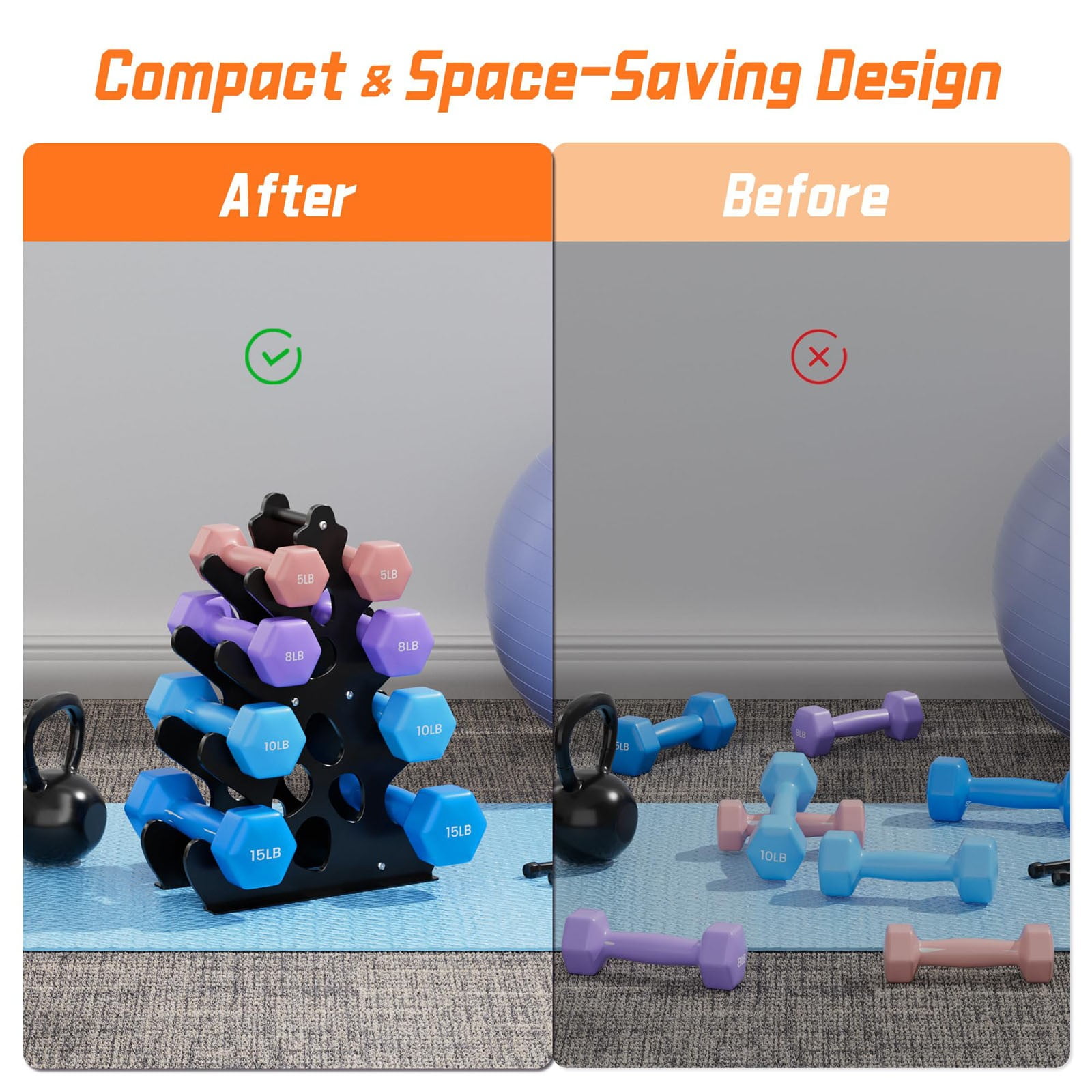 HEROOY Dumbbell Rack Stand with Anti-Slip Pads for Home Gym, Compact A-Frame Design Weight Rack with Handle, Coral-Inspired & Space-Saving Dumbbell Holder 13"X9"