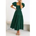 thumbnail image 4 of Women's Summer Short Puff Sleeve Smocked Dress Square Neck Long Dresses, 4 of 6