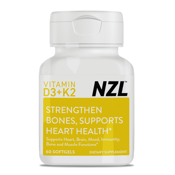 NZL Vitamin D3 & K2, High Potency D3 2000IU and K2 (MK7) 80mcg, Unique Vitamin D3 from 100% New Zealand Sheep's Wool Lanolin. Cardiovascular Support & Bone Health, 60 Softgels