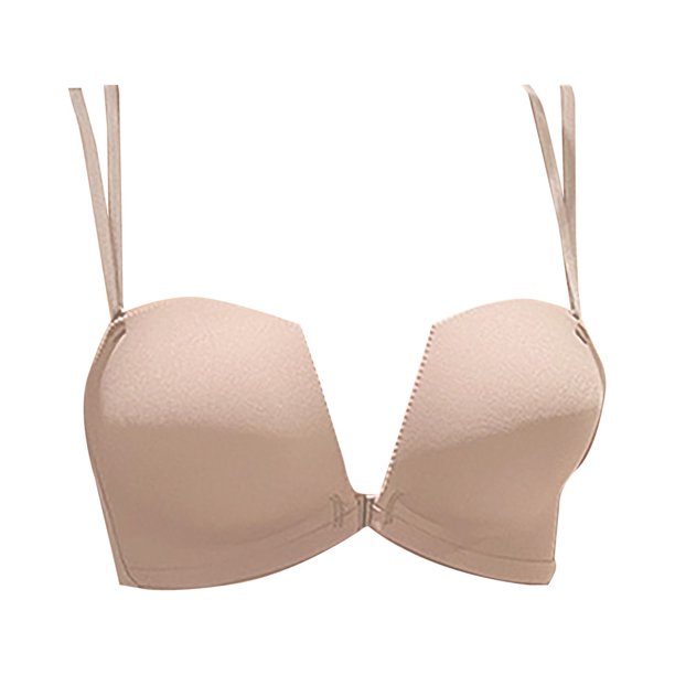 Gibobby Brasier Deportivo Para Mujer Sujetador de cierre frontal para mujer que realza el busto pequeño Anti sin alambre trasero ligero sujetador de verano(Beige,A)