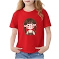 thumbnail image 2 of Avrnliq Girls Red 100% Cotton Short Sleeve Crewneck T-Shirt - Adorable Cartoon Braided-Girl Graphic Tee, Durable Versatile Everyday Playwear for Kids Girls (Size 2-13Y),Size 7-8 T, 2 of 6