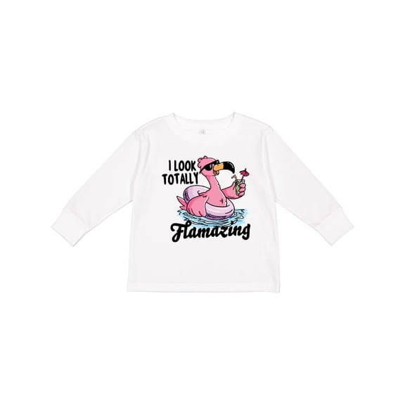 Inktastic I Look Totally Flamazing with Flamingo in Sunglasses Boys or Girls Long Sleeve Toddler T-Shirt