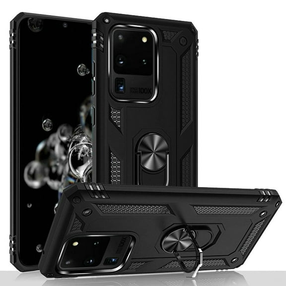 GSA Slim Shockproof Case w/Magnetic Ring Stand for Samsung S20 Ultra - Black