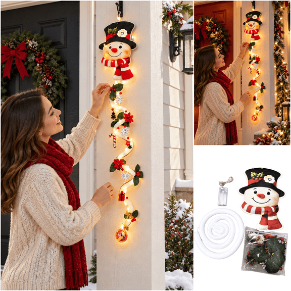 47.24Inch Christmas Wall Hanging Light Decoration Snowman With Black Hat Glowing Christmas Door Hanger Festive Hanging Ornament For Wall Fireplace And Entryway