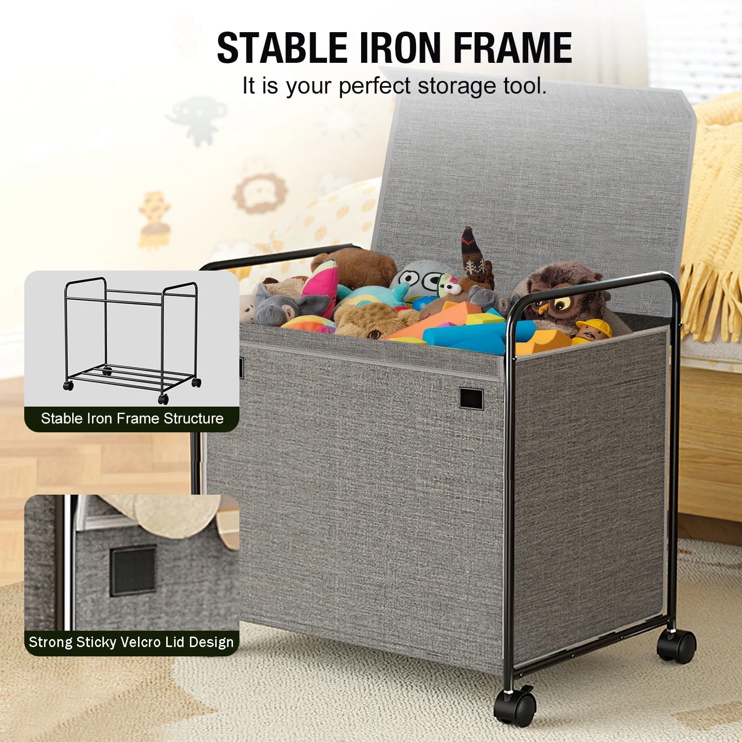 110L Extra Large Toy Bin with Lids & Wheels, Toy Box for Living Room Area, Boys, Girls, Stuffed Animal Storage