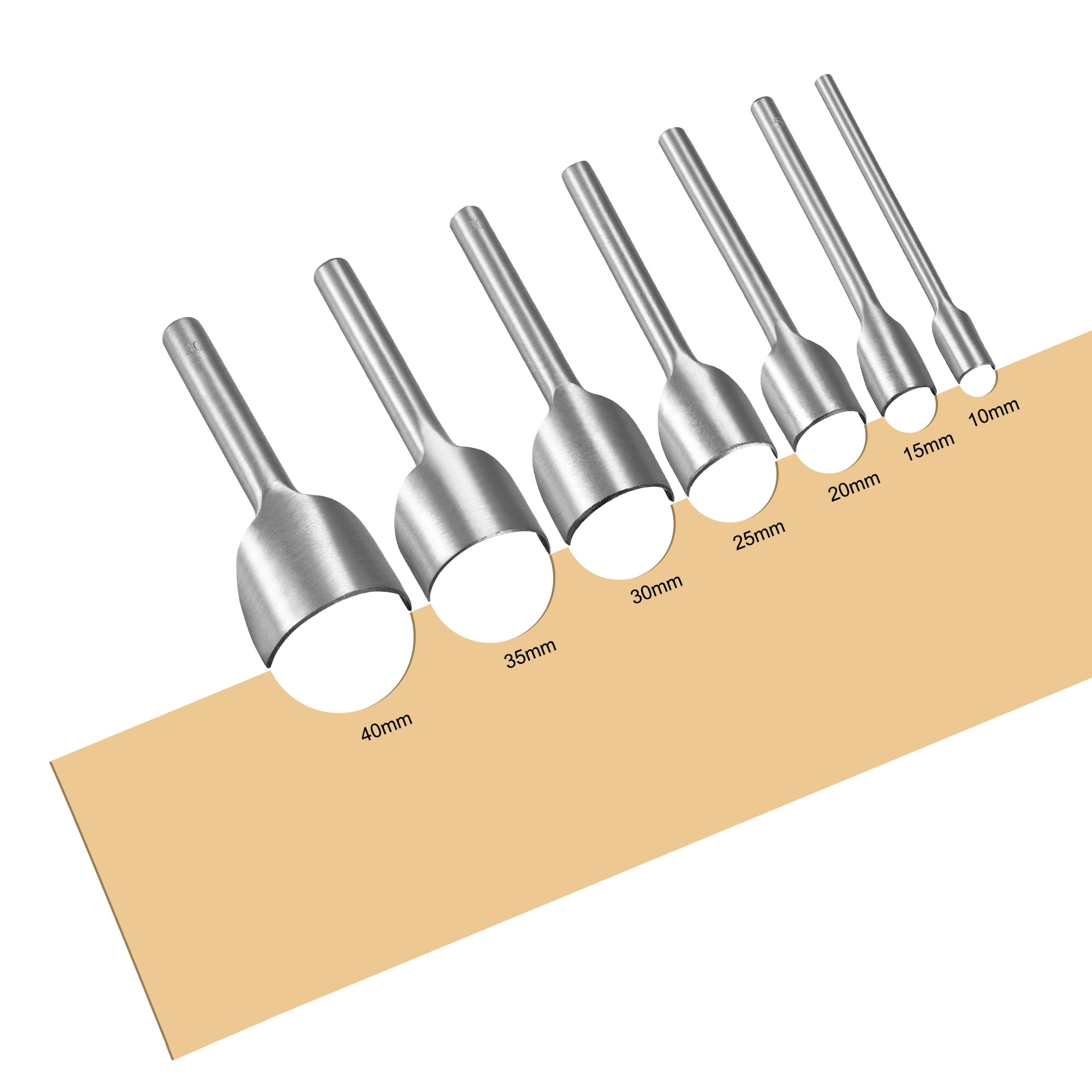 Uxcell Half-Round Leather Cutter Punch 0.39" - 1.57" Strap End Punch Tool Set 7 Pack