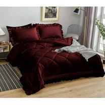DNG Creations 1 Piece Ruffle Diamond Comforter All Season 550 GSM California King Size - 800 Threads Count, 100% Egyptian Cotton Solid Wine Colour