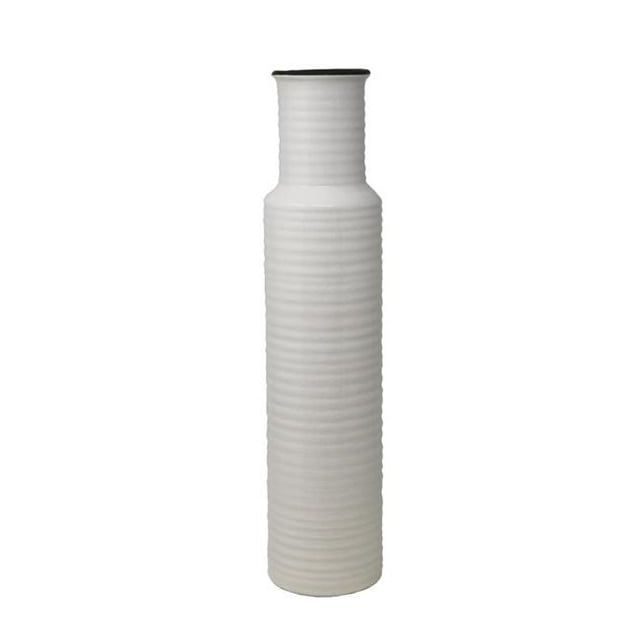 Benzara BM189455 Ribbed Pattern Cylindrical Ceramic Vase with Flared Mouth Rim, White - 18.75 x 4.25 x 4.25 in.