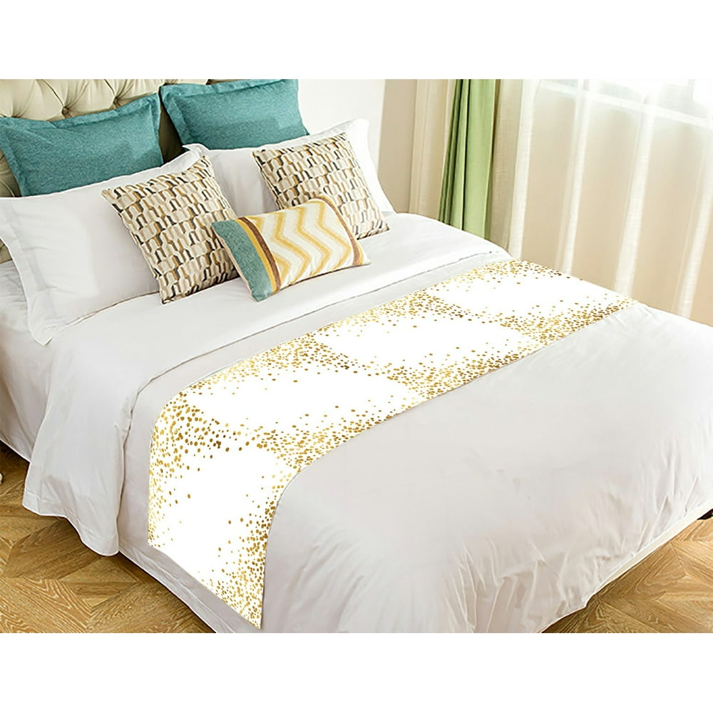 ECZJNT Gold Glitter Polka Dot Bed Runner Bed Scarf Bed Decor 20x95 inch