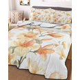 thumbnail image 3 of Quilts Twin Size Bedding Set, Orange Flowers Lightweight Quilted Comforter, Spring Watercolor Botanical Floral Leaf Plant Soft Bedspread Coverlet with Pillow Covers for All Season, 68" x 86", 3 of 7