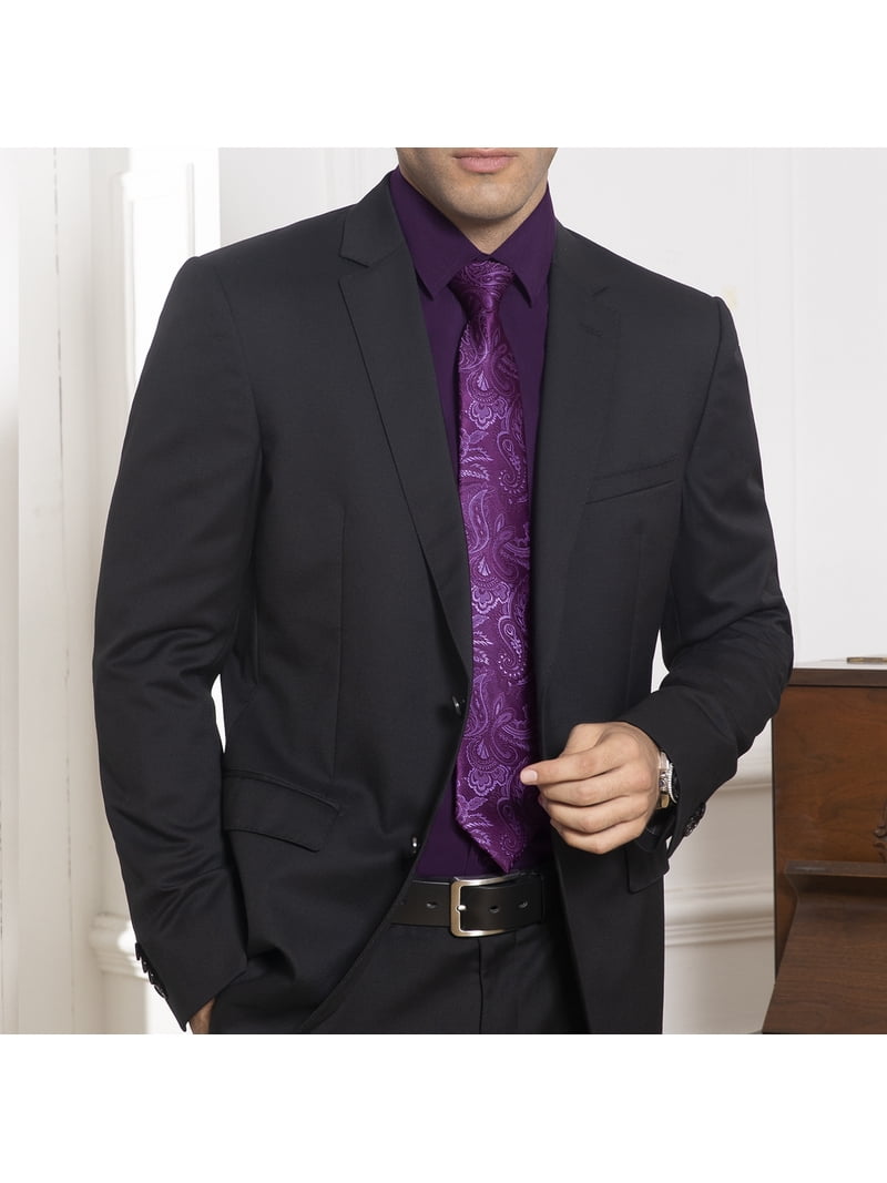 Hisdern Wrinkle-resistant Purple Dress Shirt and Paisley Tie 2XL Hisdern Wrinkle-resistant Purple Dress Shirt and Paisley Tie 2XL
