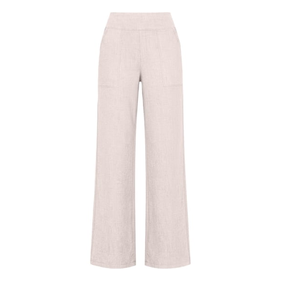 Summer Linen Palazzo Pants for Women Elastic Waist Flowy Wide Leg Beach Vacation Trousers Beige L