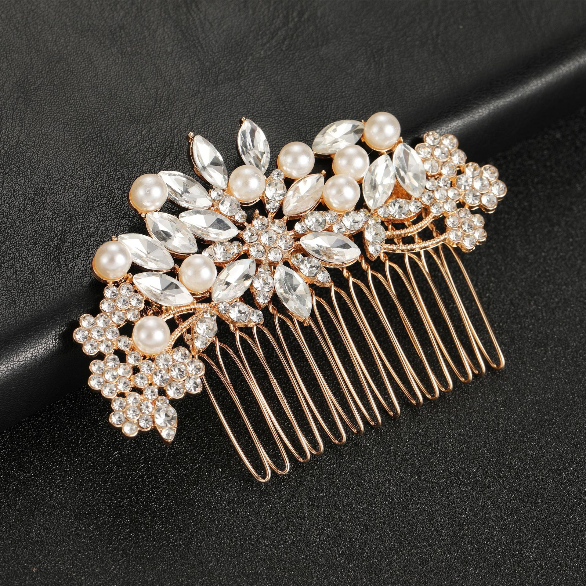 Namzi Bridal Flower Wedding Hair Pins Crystal Pearl Hair Combs Clips Headpiece Gold Wedding Hair Accessories Jewelry with Rhinestone for Brides Bridesmaids Women Girls (Gold)
